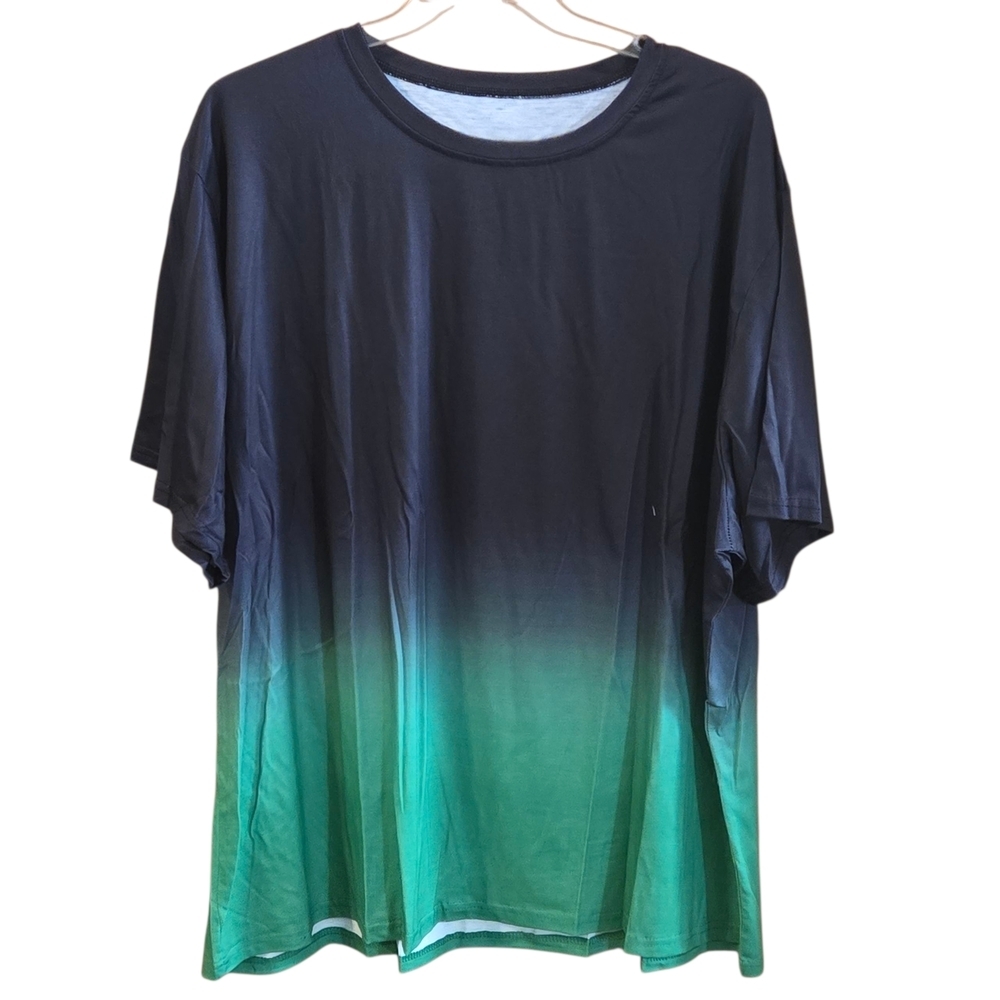 Gradient Black and Green Men's 5XL Short Sleeve Tee Shirt Jersey Type Interior